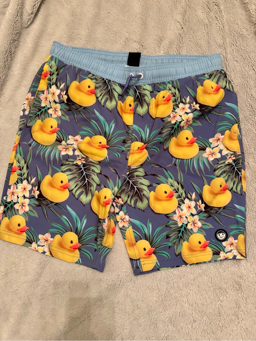 Neff Rubber Duck Tropical Floral Swim Trunks Mens XXL Blue Novelty Board Shorts